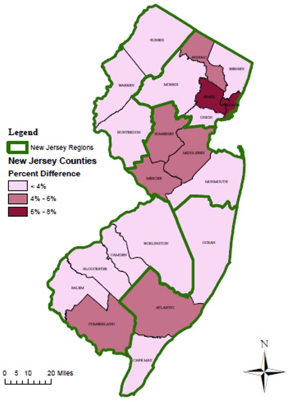 Percent Difference between the 2020 Estimate and Decennial Census Count by County