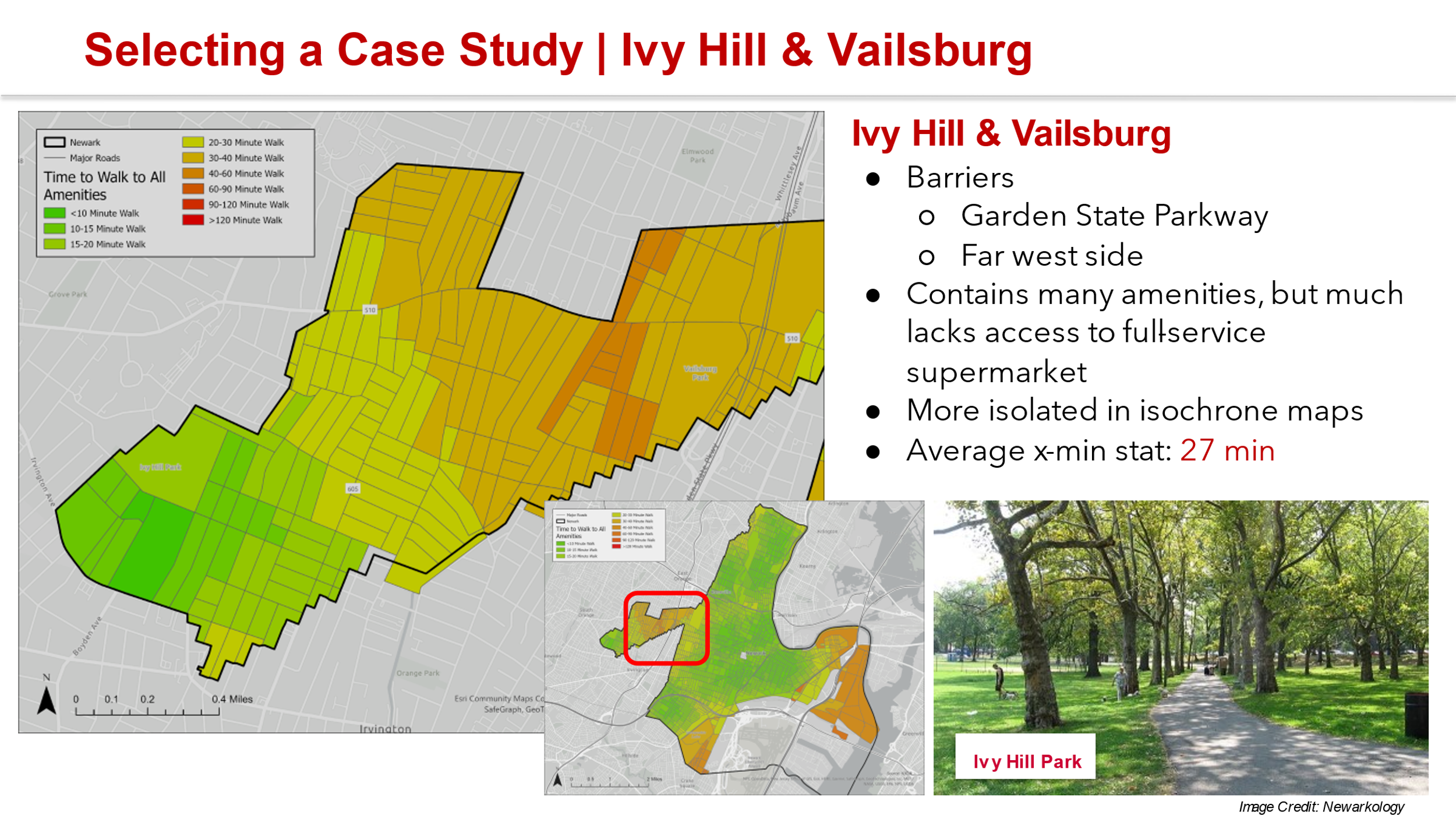 Figure 3: Overall access to amenities in the Ivy Hill/Vailsburg neighborhood in Newark, NJ