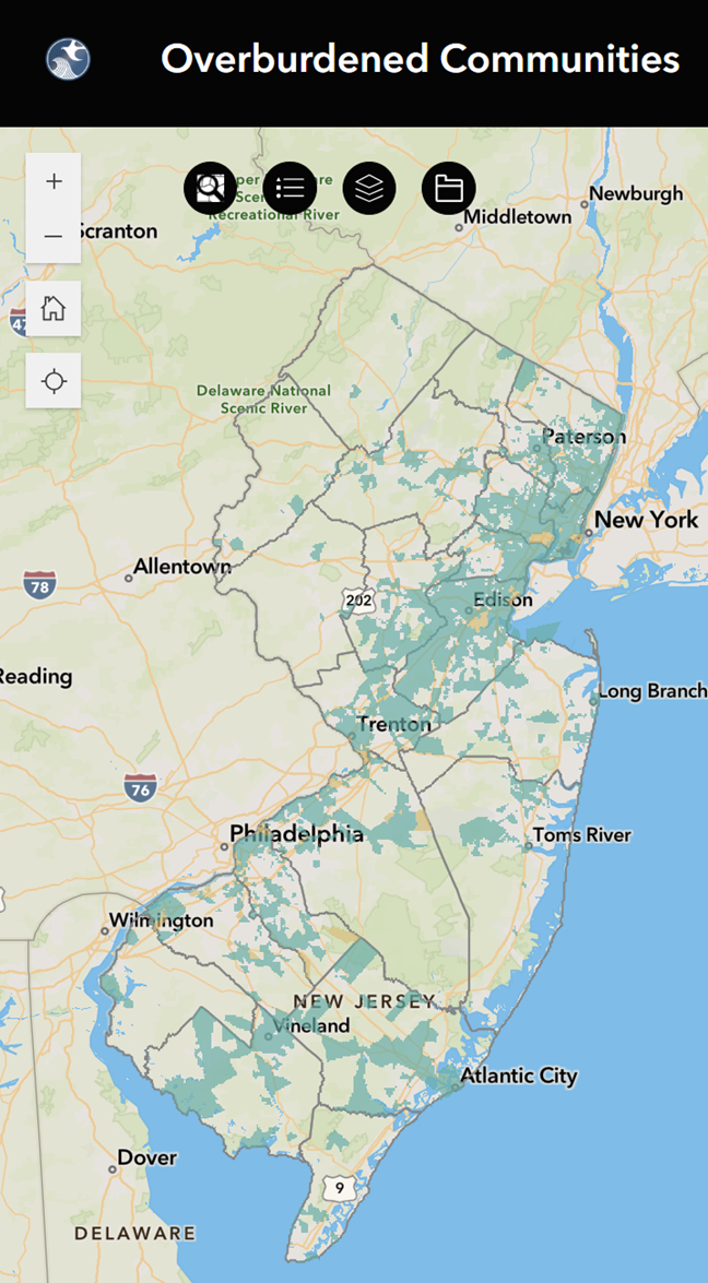 Map of NJ OBCs, as produced via NJDEP’s Environmental Justice, Mapping, Assessment, and Protection Tool.